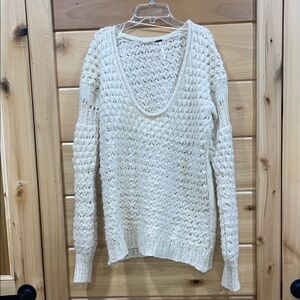 Free People Cream V-Neck Sweater